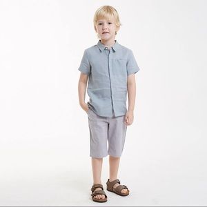 $114 NWT Liho London 10 Shirt Top Chambray Aspen Boy Button Down Up Short Sleeve